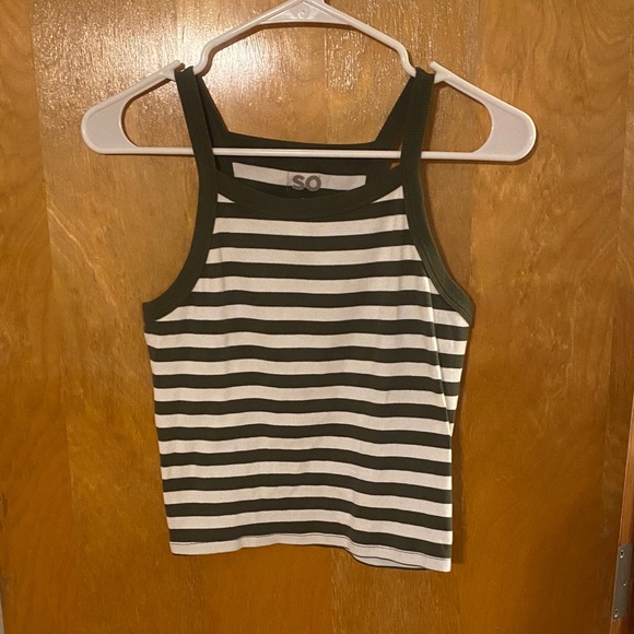SO Women's Army Green and White Striped Tank Top - Picture 1 of 5